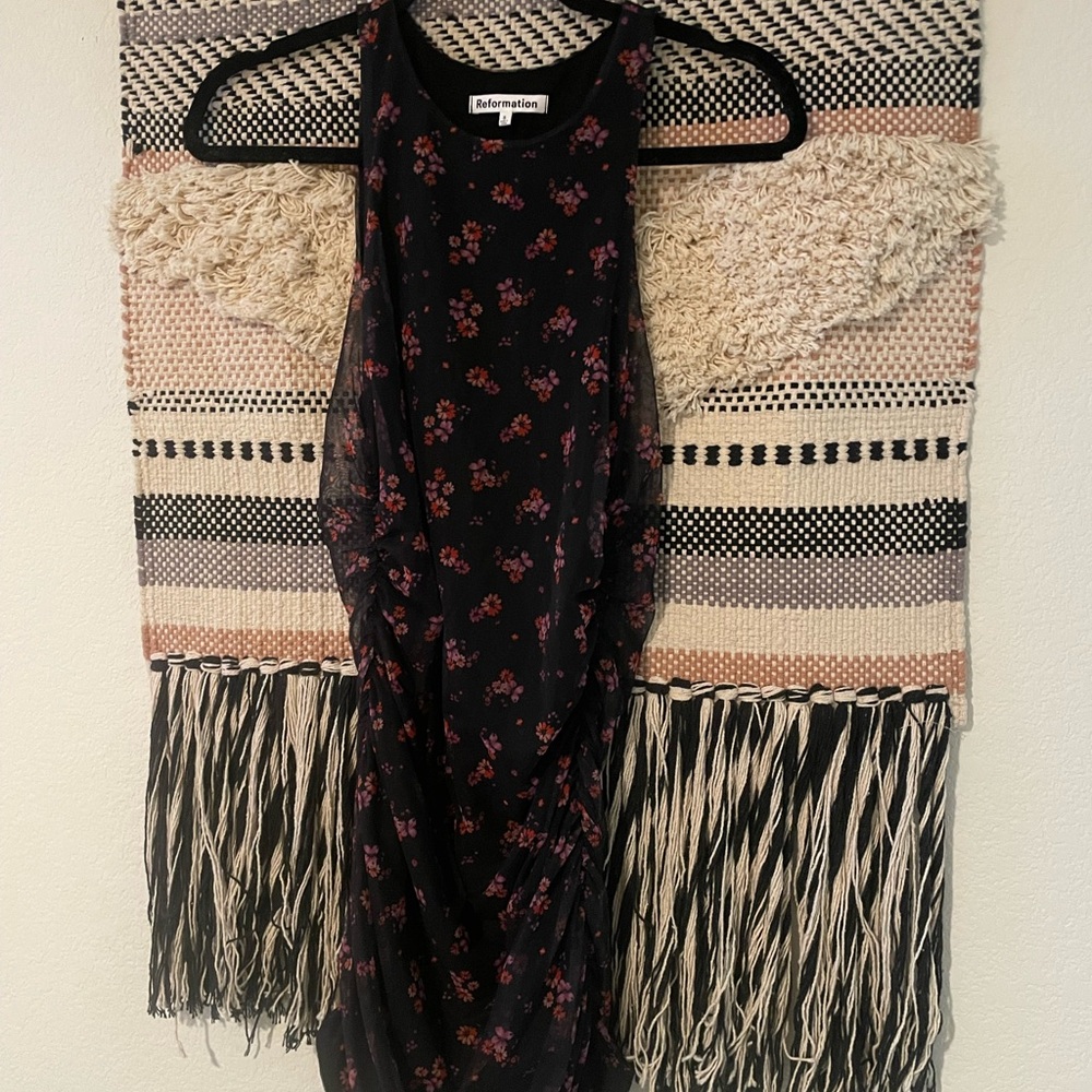 Reformation Black Dress with Red Floral Pattern